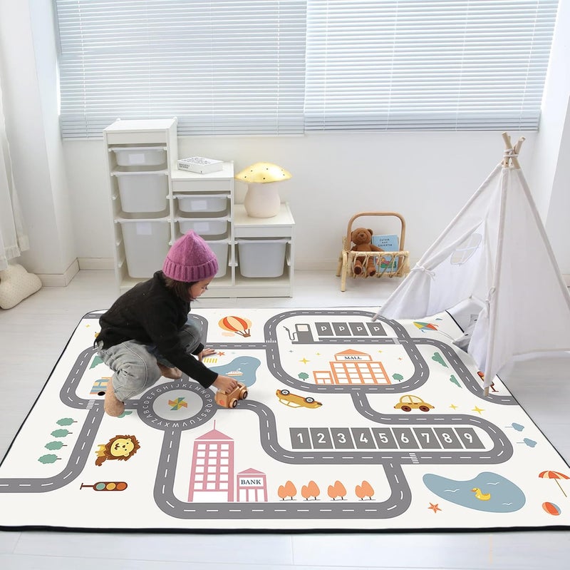 Loartee Soft Kids Educational Rug - 0.78" Thick Road Rug, ABC Alphabet & Numbers Play Mat for Toddlers, Game Area Rug, Baby Crawling Mats, Leisure Time, Warm White - Image 3